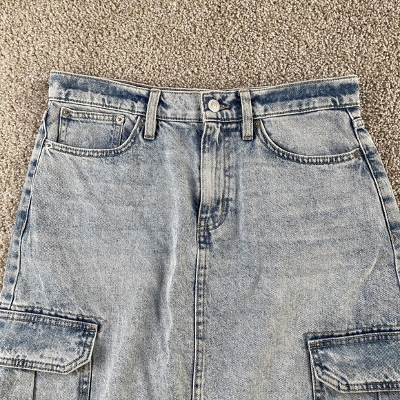 Calvin Klein Jeans Skirt Womens 30 Blue Denim Cargo Midi Pockets Slit Utility - Picture 2 of 8